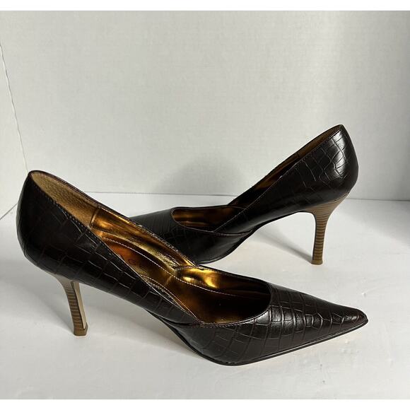 New Vtg Rampage Sz 9 1/2 M Pointed Toe Women's Shoes Pumps Shiny Brown 3" Spikes - Picture 4 of 7